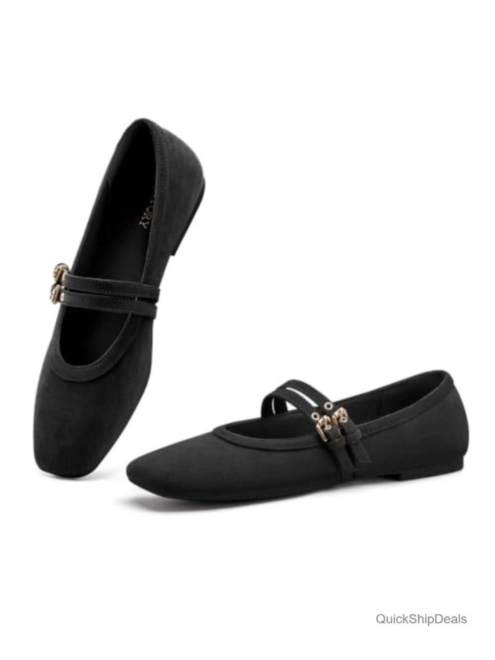 Mary Jane Flats Women Square Toe Buckle Strap Suede Breathable Work Shoes